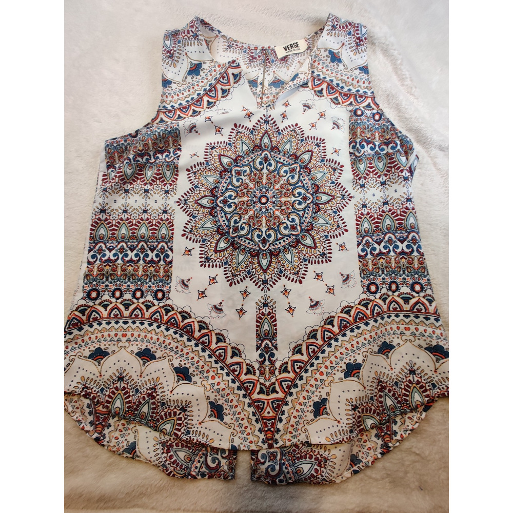 Verse Sleeveless Blouse Women's Size Medium Southwest Boho Tunic USA MADE
